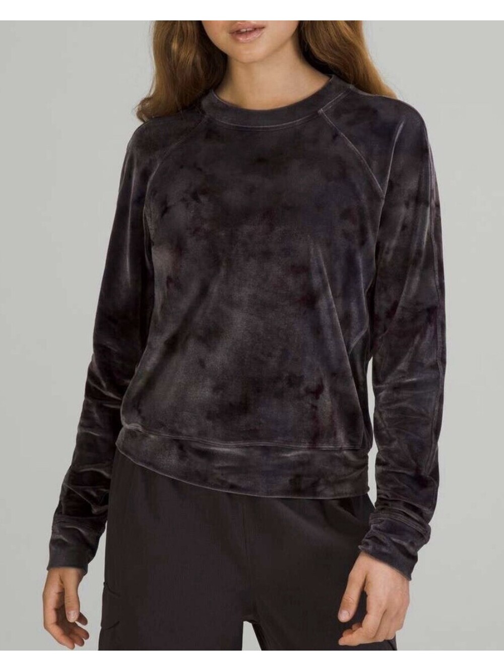 Lululemon Women Warm down Crew Velour Sweatshirt Size 12 Dark Grey Multi